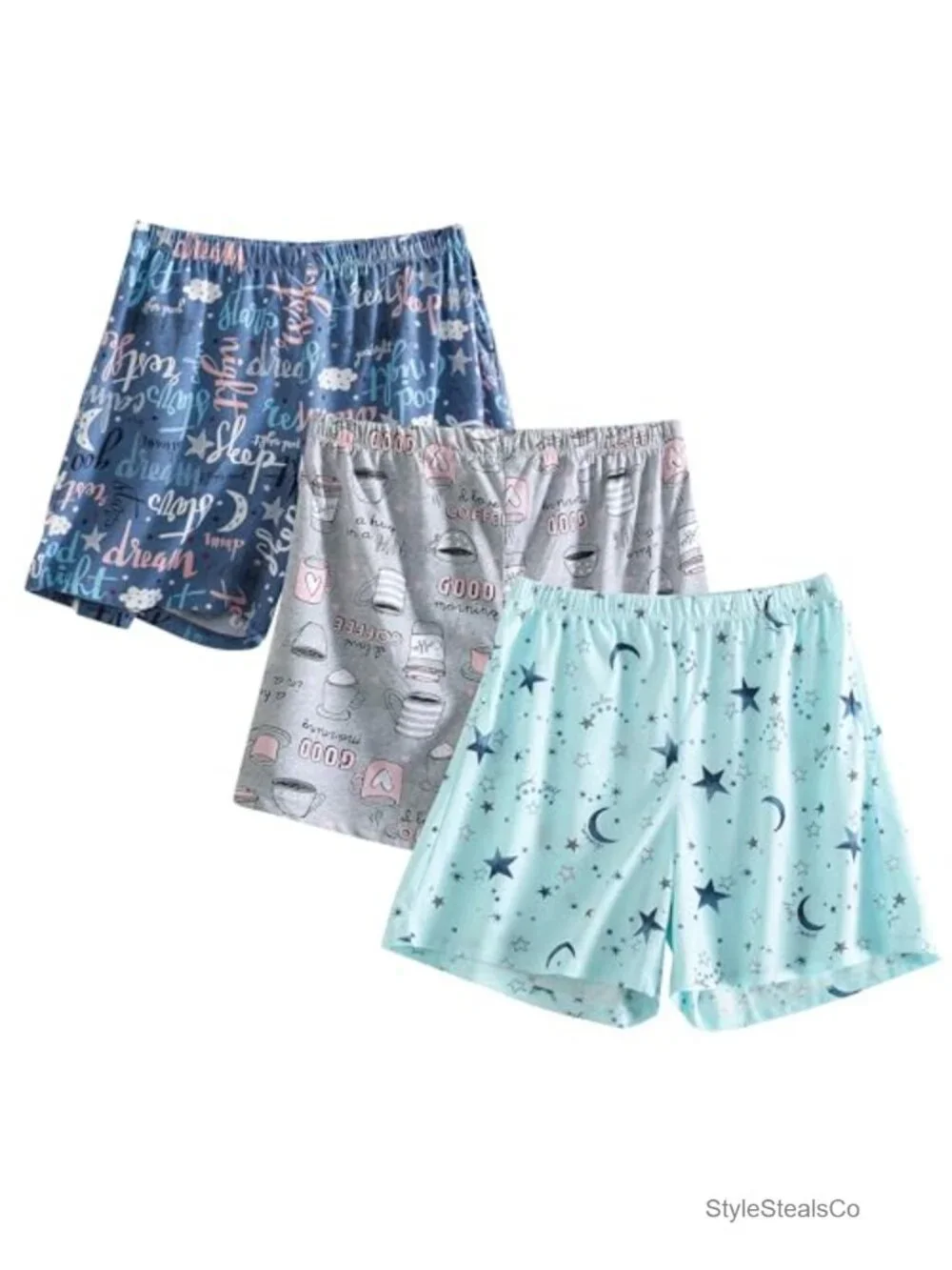 3 Pack Womens Pajama Shorts Set Soft Elastic Waist Lounge Printed Bottoms